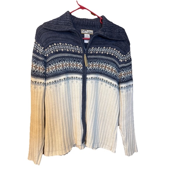 Heirloom Collectibles Fair Isle Sweater Small Zip Up Nordic Blue White Korea Y2K - Picture 1 of 6
